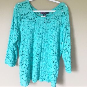 Peck & Peck turquoise floral top